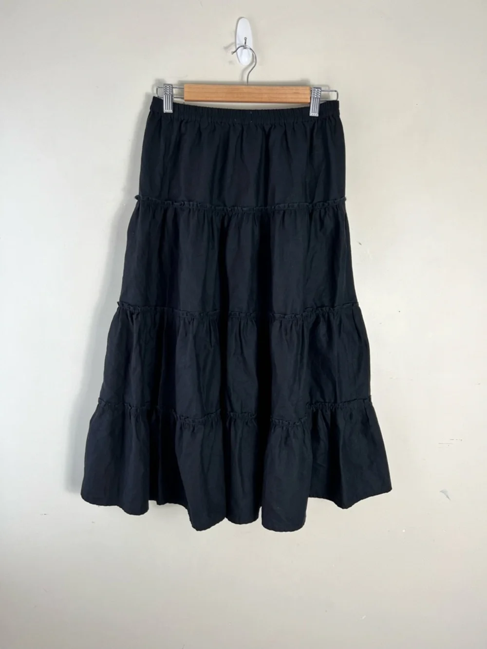 Aritzia Sunday Best Mars Skirt Size Small Black Tiered Maxi Cotton High Rise - Picture 8 of 15